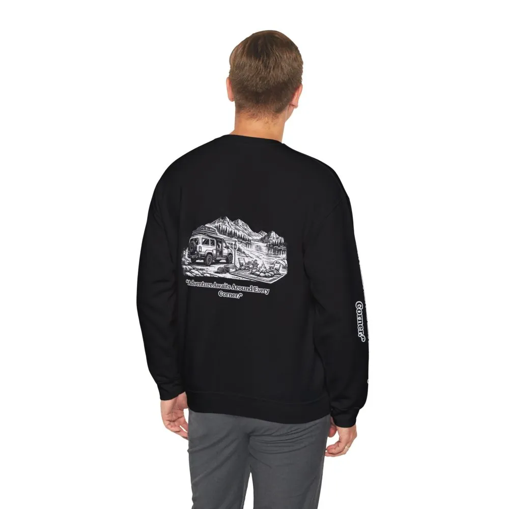 6009081428977512197_2048.jpeg Unisex Heavy Blend™ Crewneck Sweatshirt — "Adventure Awaits Around Every Corner" Design Minimal-Line