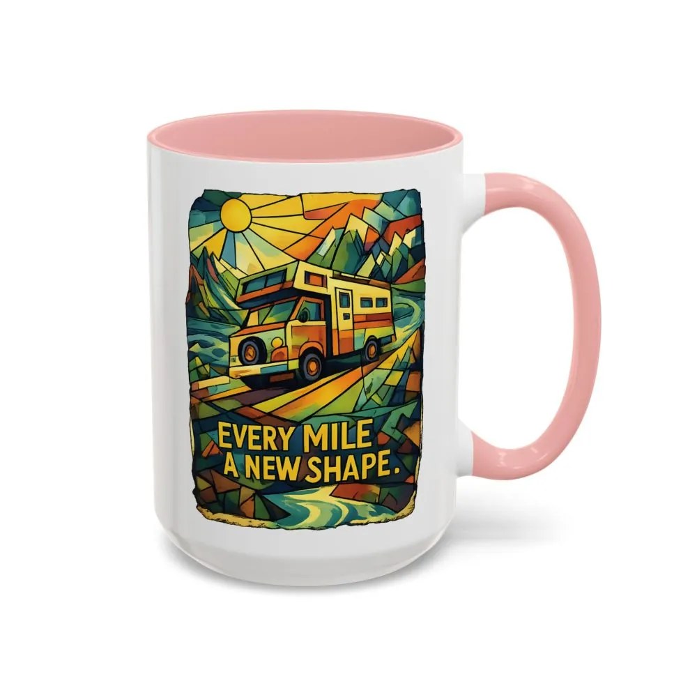 Accent Coffee Mug (11, 15oz) — "Every Mile A New Shape" Design Cubic-Line
