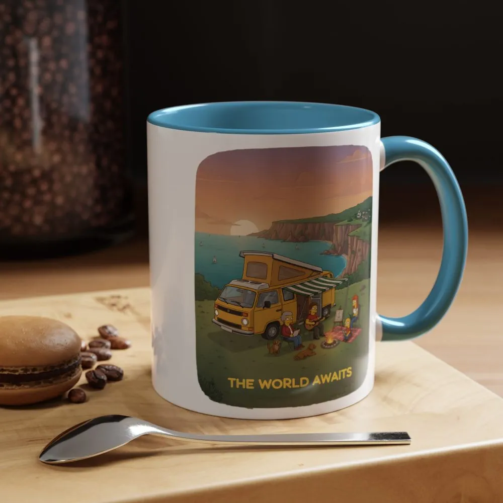 Accent Coffee Mug (11, 15oz) — "The World Awaits" Design Sitcom-Line