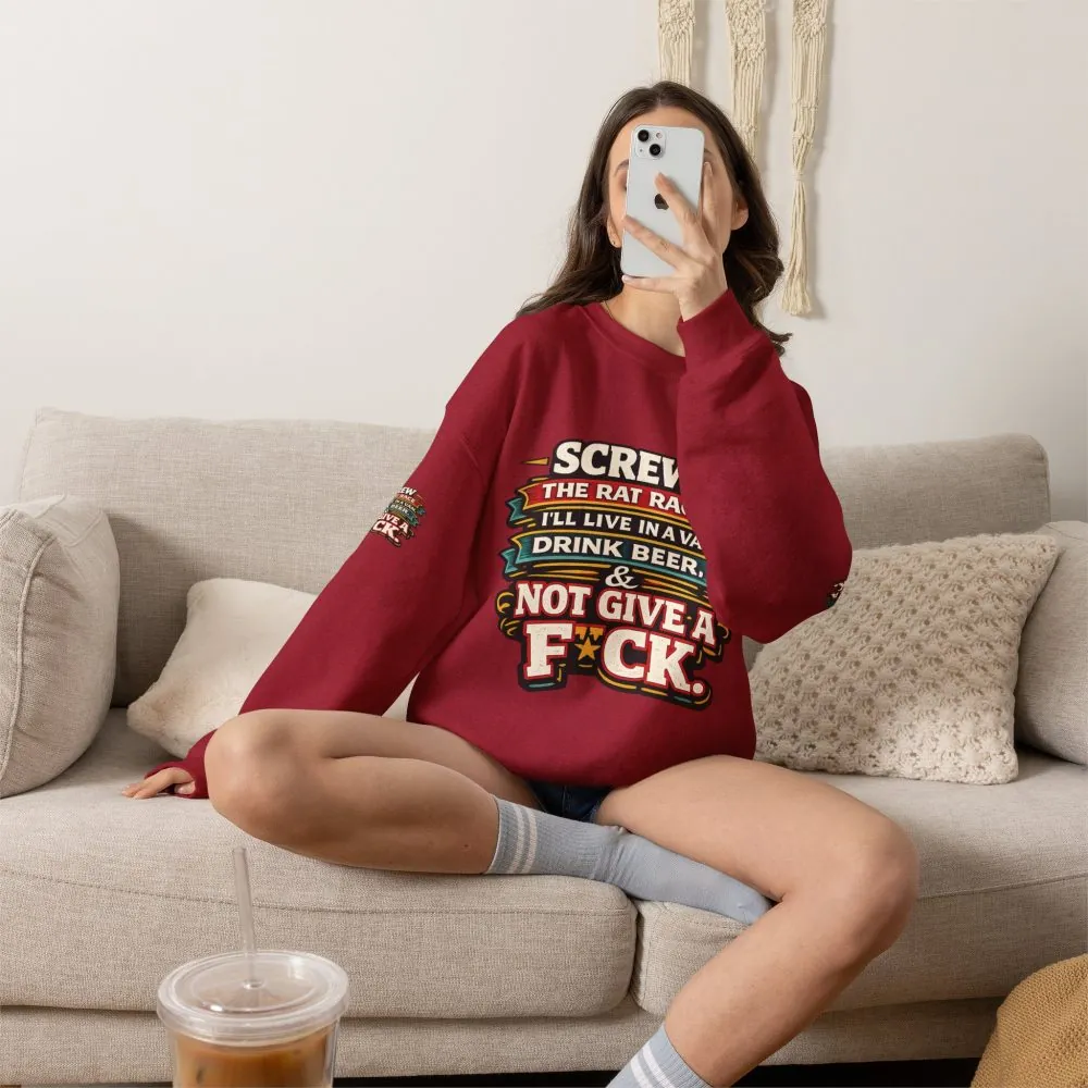 Unisex Heavy Blend™ Crewneck Sweatshirt — "Screw The Rat Race" Design F**K-Line