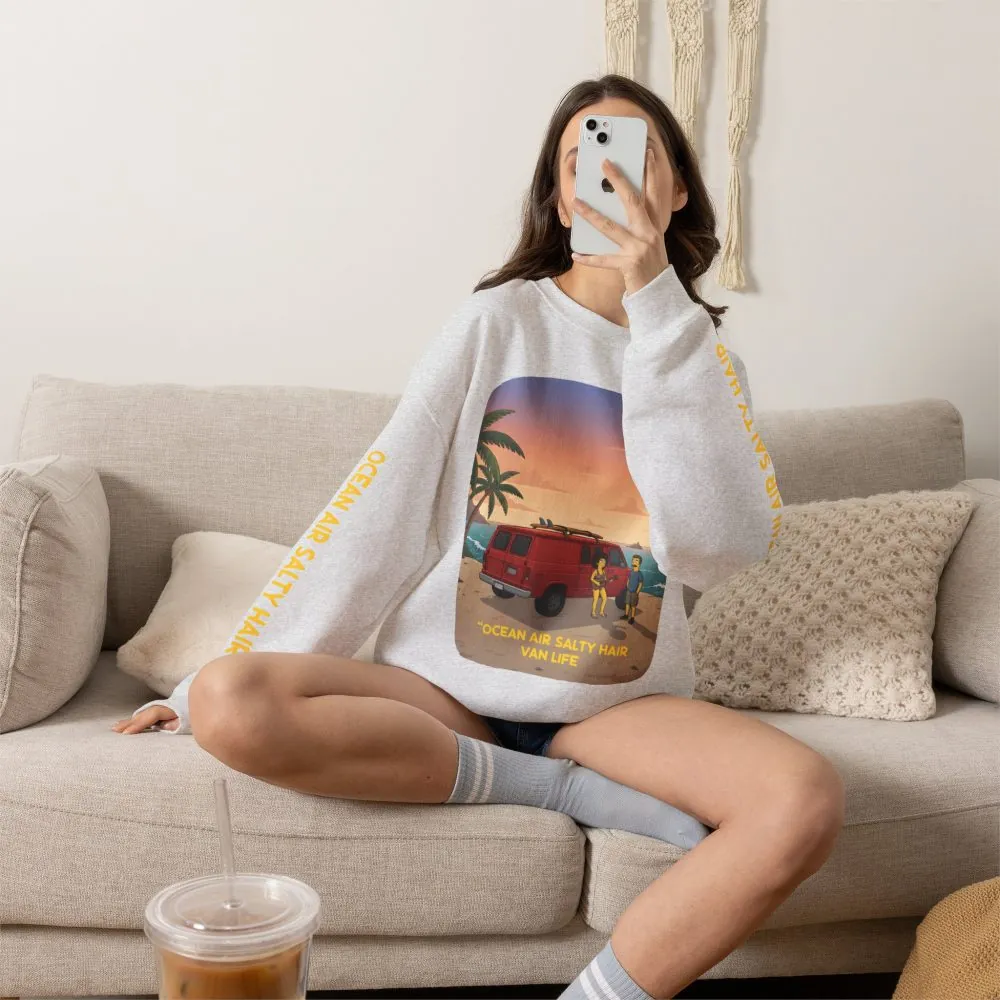 Unisex Heavy Blend™ Crewneck Sweatshirt — "Ocean Air Salty Hair Van Life" Design Sitcom-Line