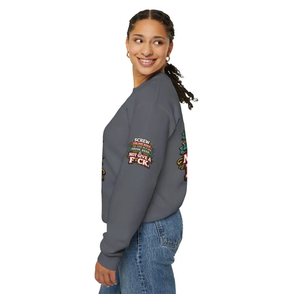 Unisex Heavy Blend™ Crewneck Sweatshirt — "Screw The Rat Race" Design F**K-Line