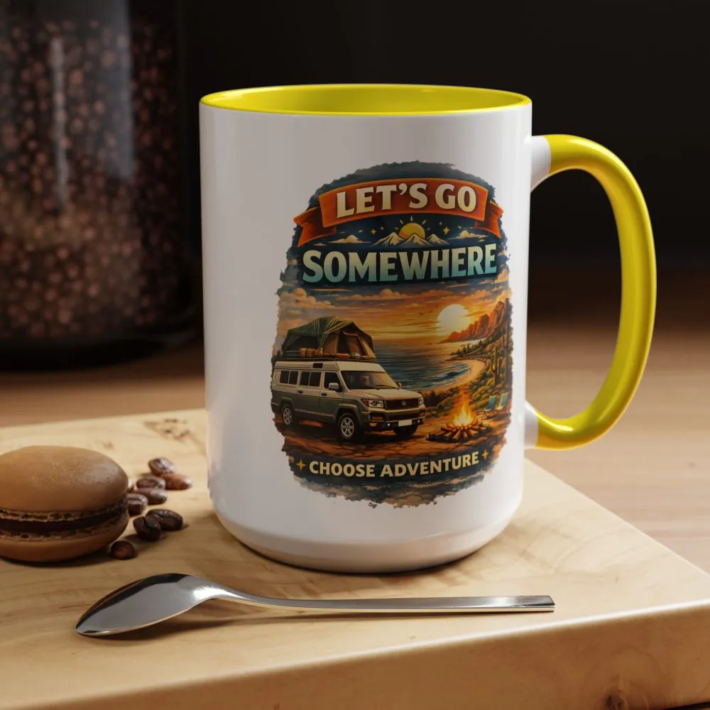 Accent Coffee Mug (11, 15oz) — "Lets Go Somewhere" Design Scenic-Line