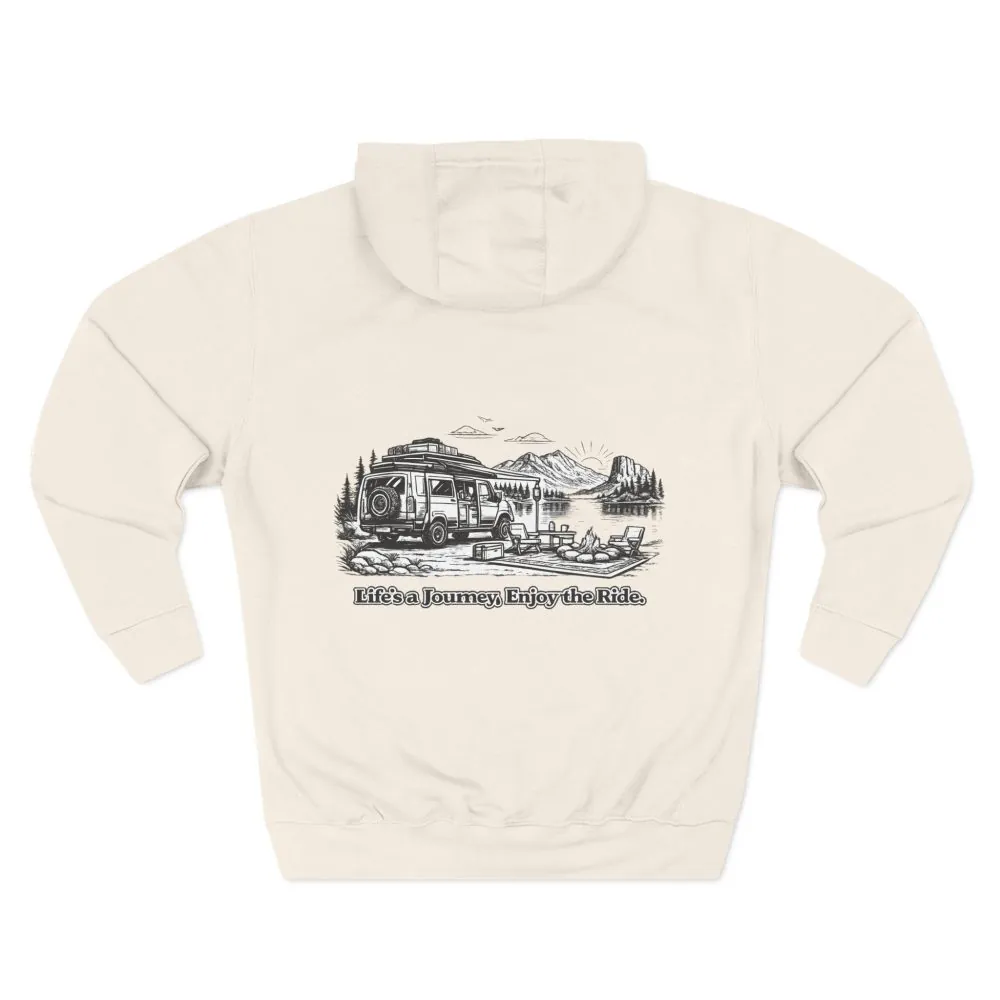 Three-Panel Fleece Hoodie - "Lifes A Journey,Enjoy The Ride" Design Minimal-Line