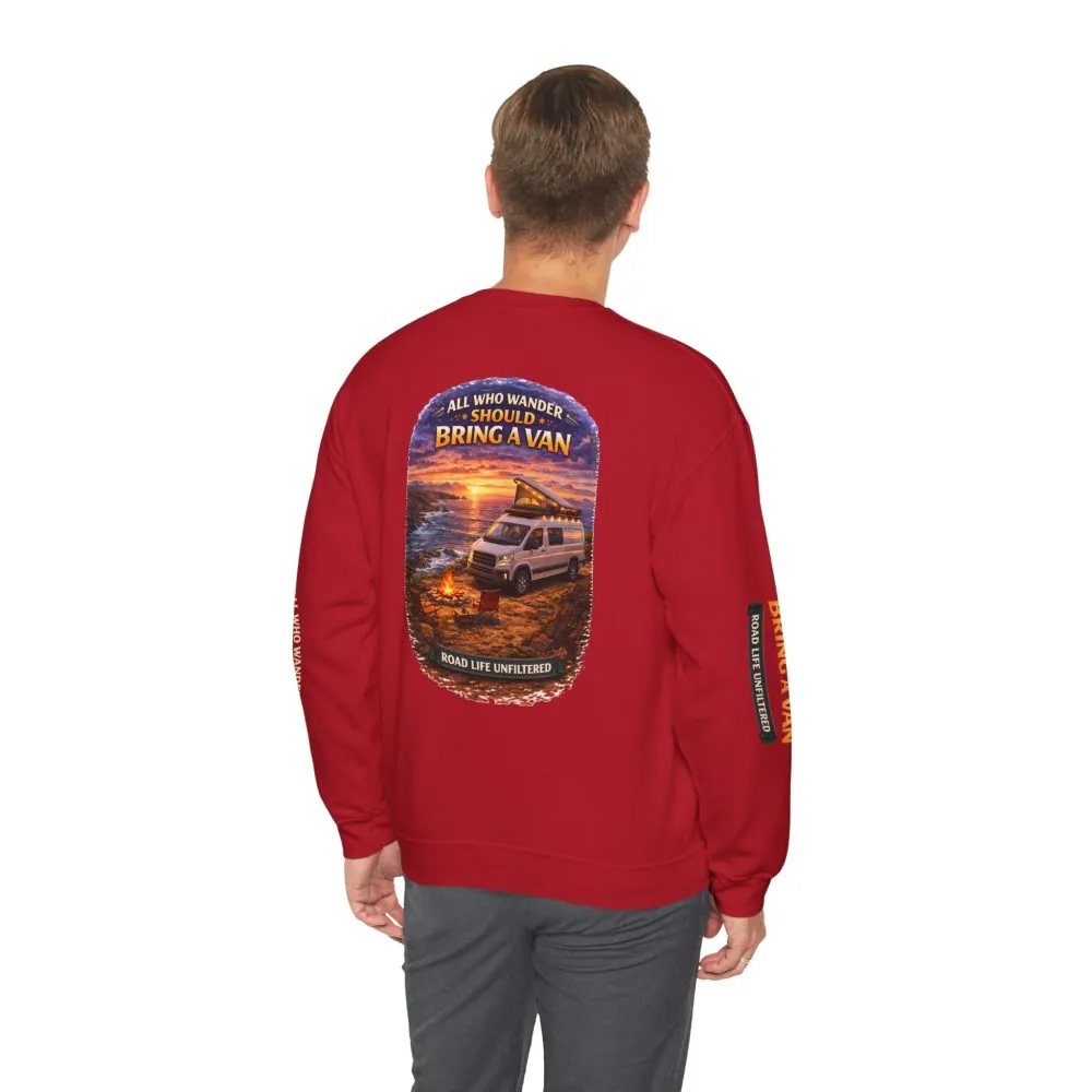 6075020824916489005_2048.jpeg Unisex Heavy Blend™ Crewneck Sweatshirt — "All Who wander Should Bring A Van" Design Scenic-Line
