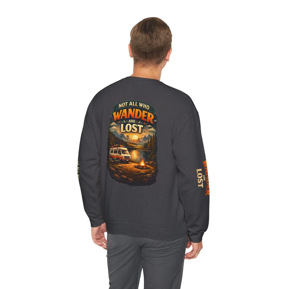 Unisex Heavy Blend™ Crewneck Sweatshirt — "Not All Who Wander Are Lost" Design Scenic-Line