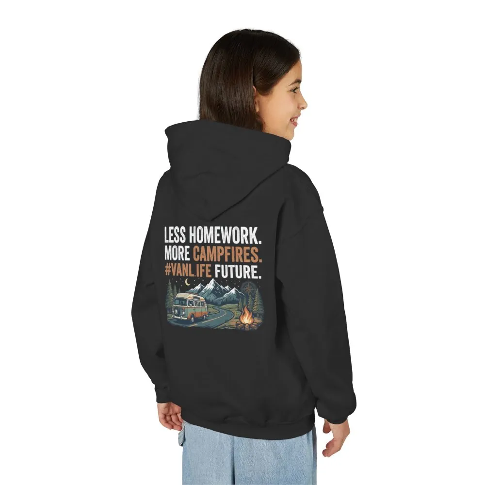 6122111478800184474_2048.jpeg Youth Hoodie(Gildan) – Less Worry, More Campfires #VanLife Adventure Pullover