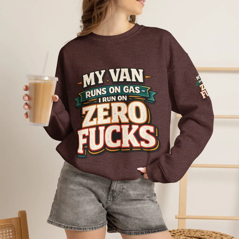 Unisex Heavy Blend™ Crewneck Sweatshirt — "My Van Runs On Gas" Design F**K-Line