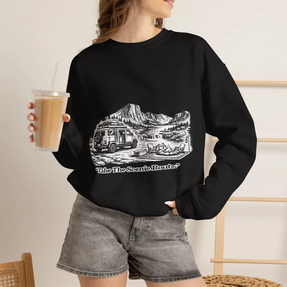 6129354259301133149_2048.jpeg Unisex Heavy Blend™ Crewneck Sweatshirt — "Take The Scenic Route" Design Minimal-Line
