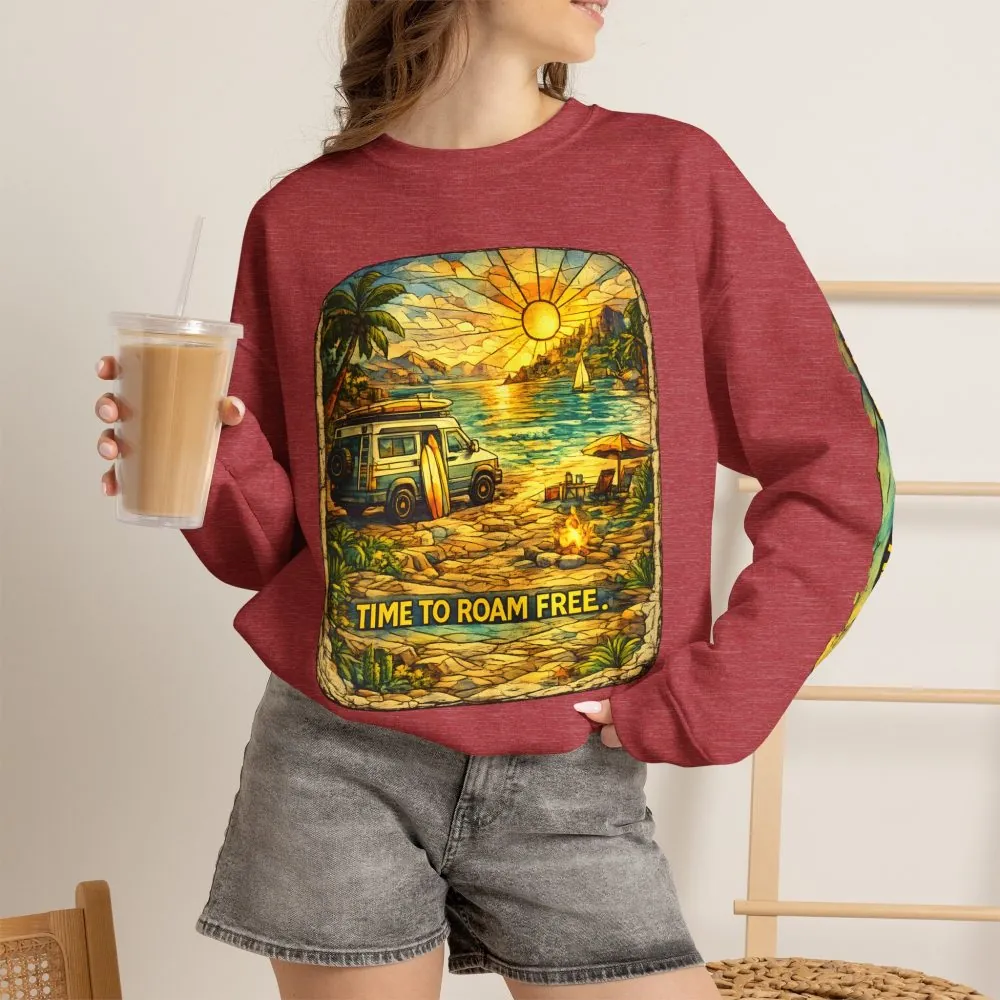 6135782462068000761_2048.jpeg Unisex Heavy Blend™ Crewneck Sweatshirt — "Time To Roam Free" Design Cubic-Line