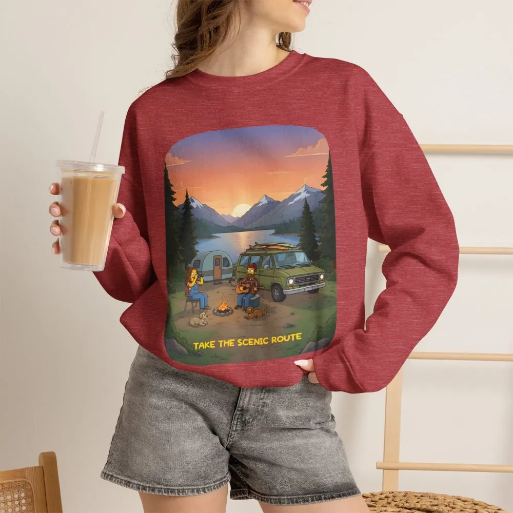 Unisex Heavy Blend™ Crewneck Sweatshirt — "Take The Scenic Route" Design Sitcom-Line