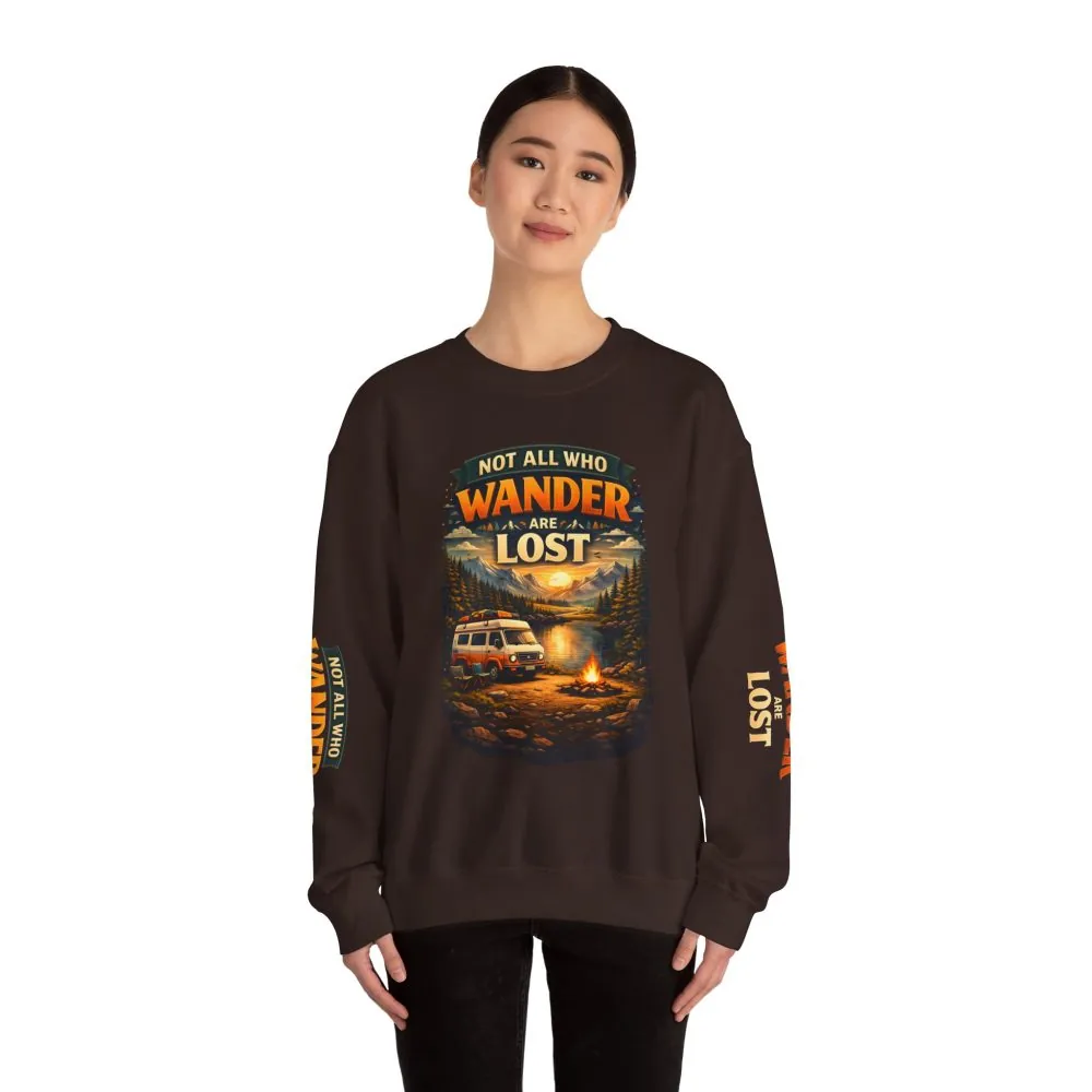 Unisex Heavy Blend™ Crewneck Sweatshirt — "Not All Who Wander Are Lost" Design Scenic-Line