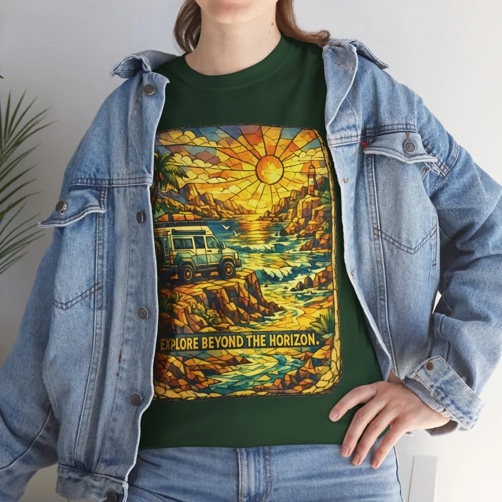 6164540715513680927_2048.jpeg Unisex Heavy Cotton Tee — "Explore Beyond The Horizon" Design Cubic-Line