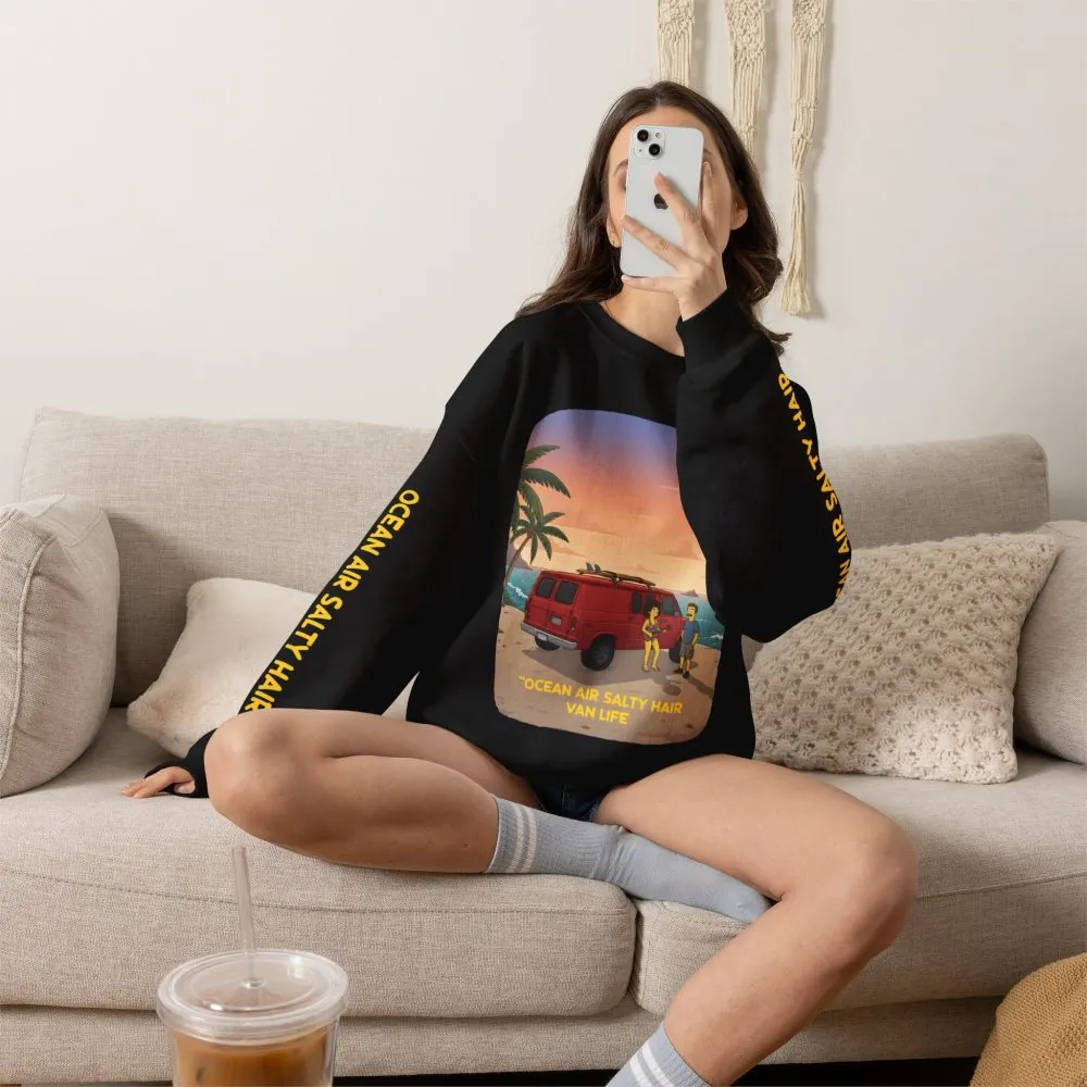 Unisex Heavy Blend™ Crewneck Sweatshirt — "Ocean Air Salty Hair Van Life" Design Sitcom-Line