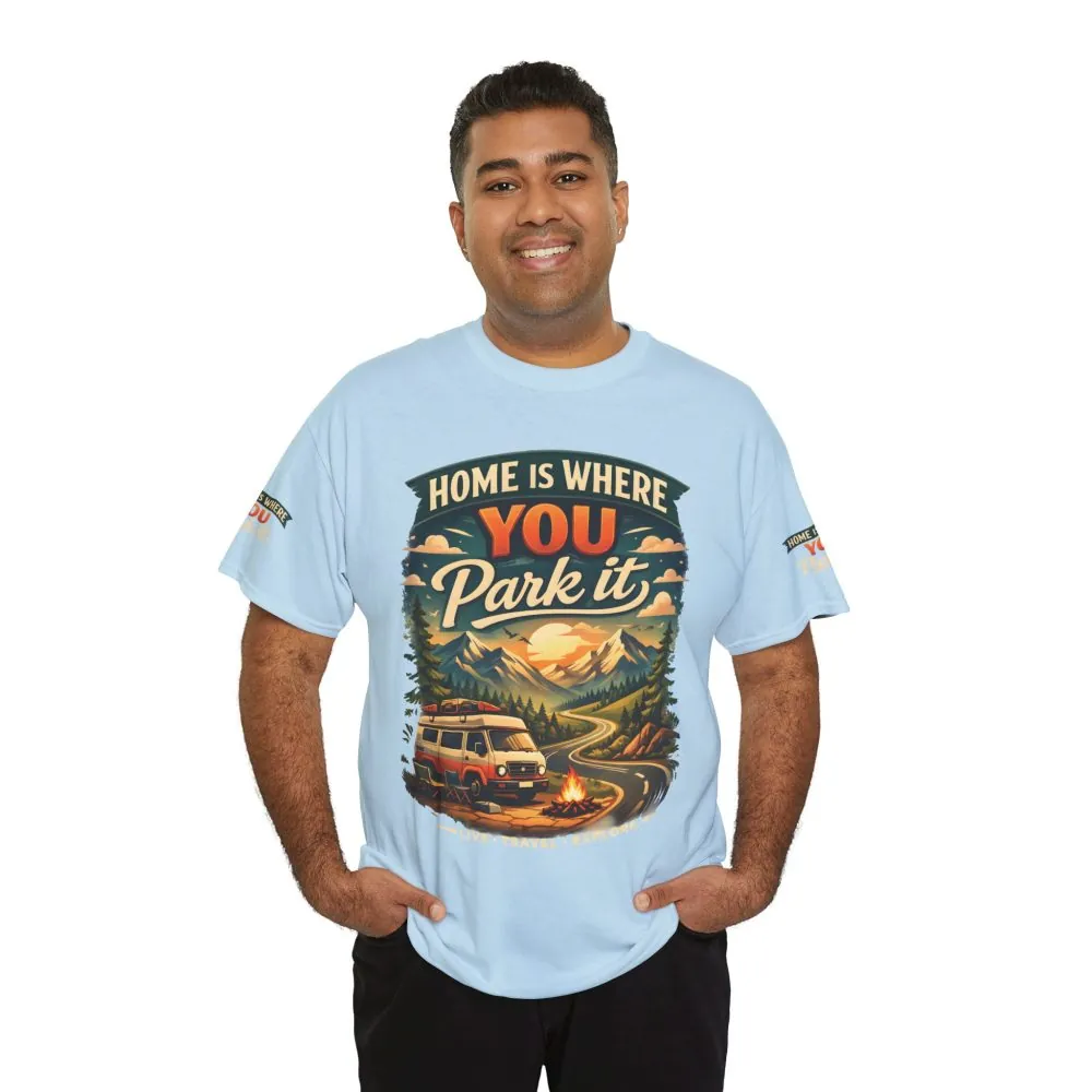 6168148171173730564_2048.jpeg Unisex Heavy Cotton Tee — "Hom Is Where You Park It" Design Scenic-Line