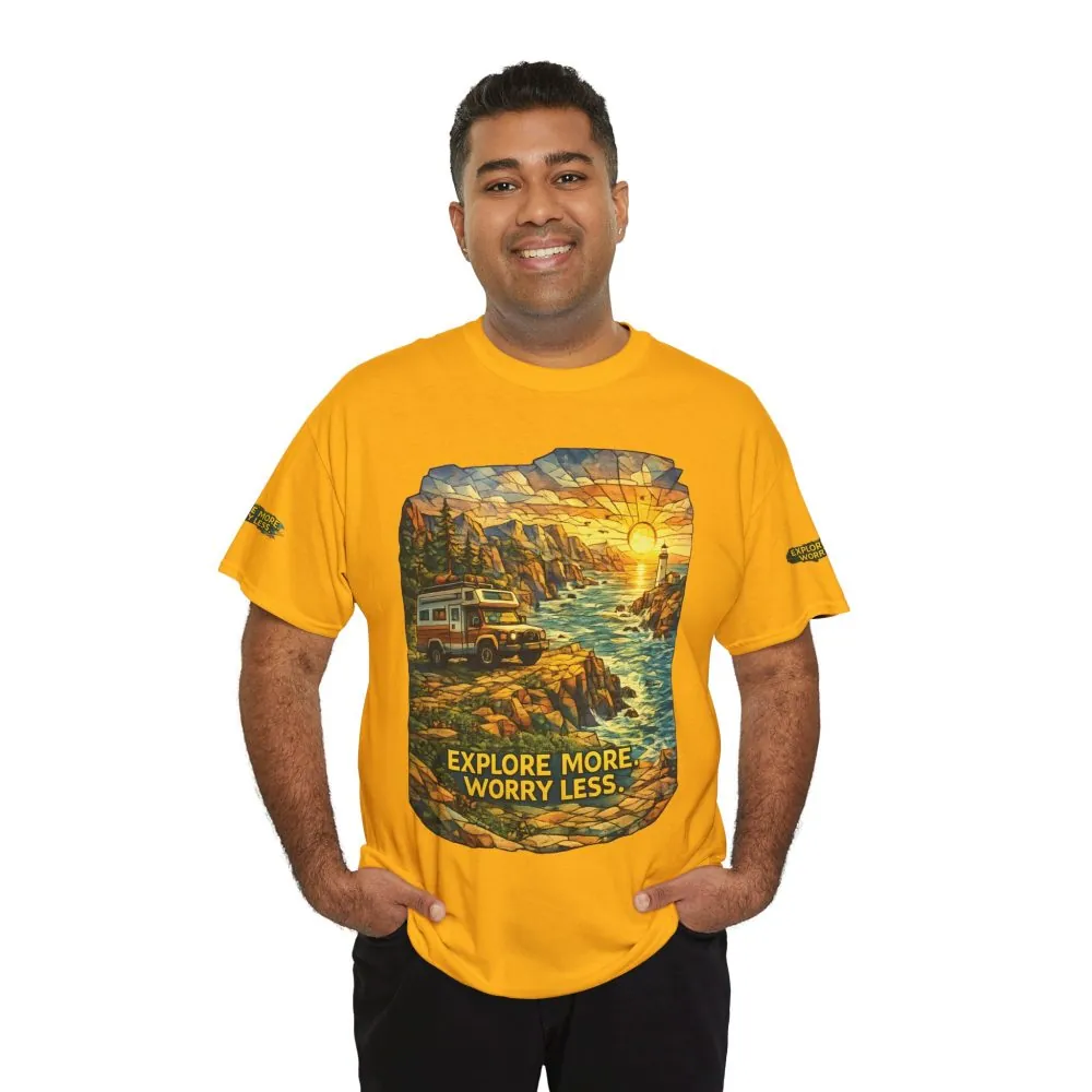 6168406931716192554_2048.jpeg Unisex Heavy Cotton Tee — "Explore More Worry Less" Design Cubic-Line