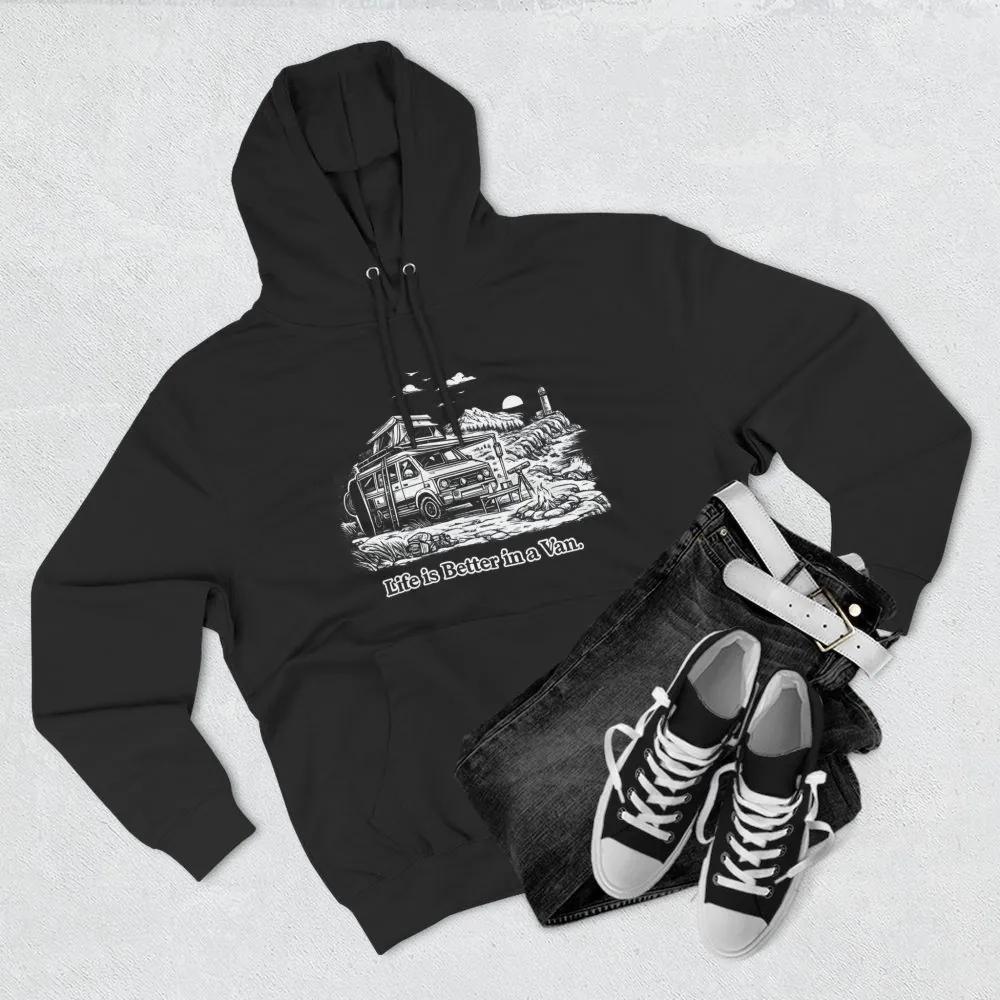 Three-Panel Fleece Hoodie - "Life Is Better In A Van" Design Minimal-Line