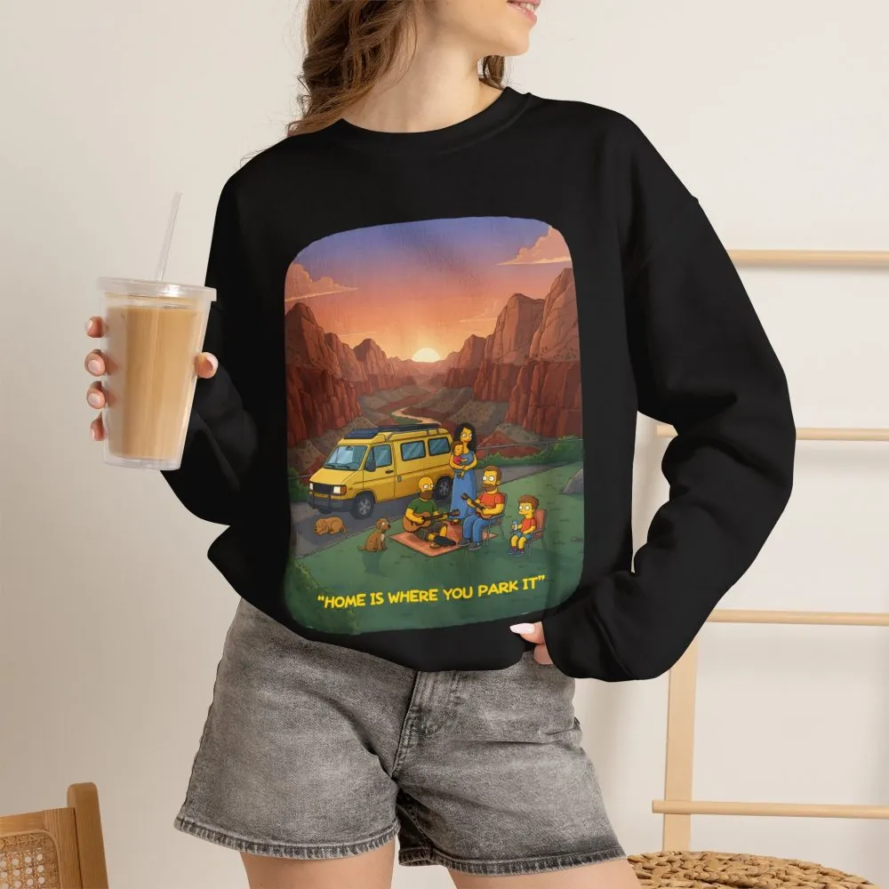 6169091070139347577_2048.jpeg Unisex Heavy Blend™ Crewneck Sweatshirt — "Home Is Where You Park It" Design Sitcom-Line