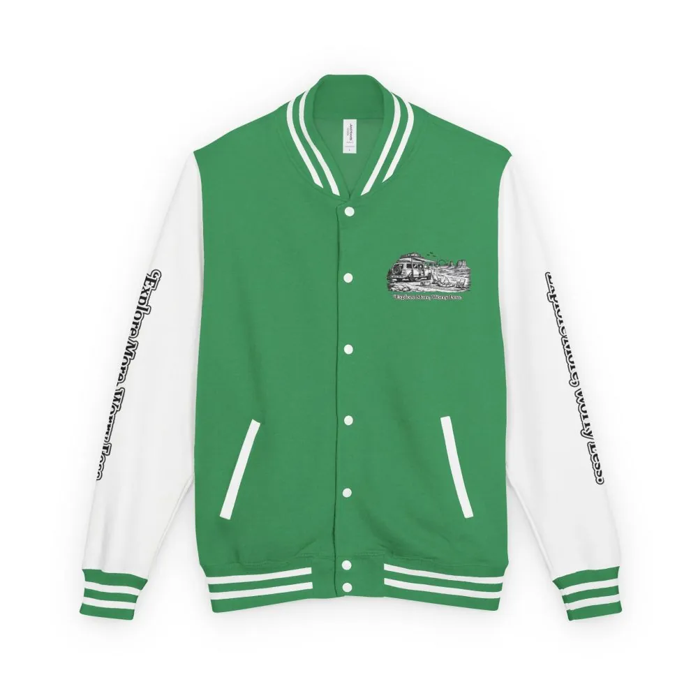 6170615465087190887_2048.jpeg Unisex Heavyweight Letterman Jacket — "Explore More Worry Less" Travel Varsity Coat