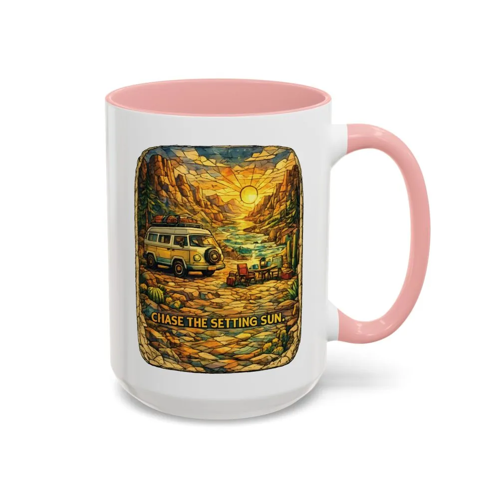 Accent Coffee Mug (11, 15oz) — "Chase The Settings Sun" Design Cubic-Line