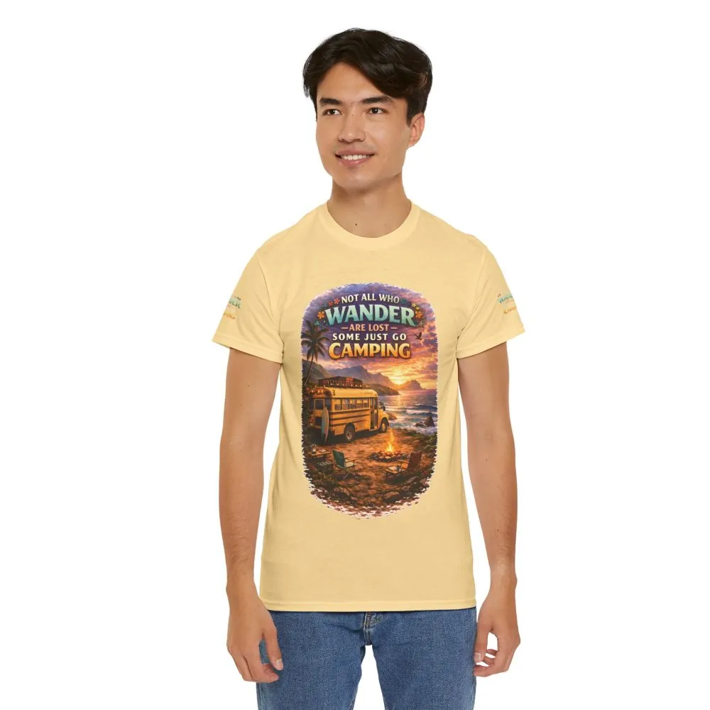 Unisex Heavy Cotton Tee — "Not All Who Wander Are Lost" Design Scenic-Line