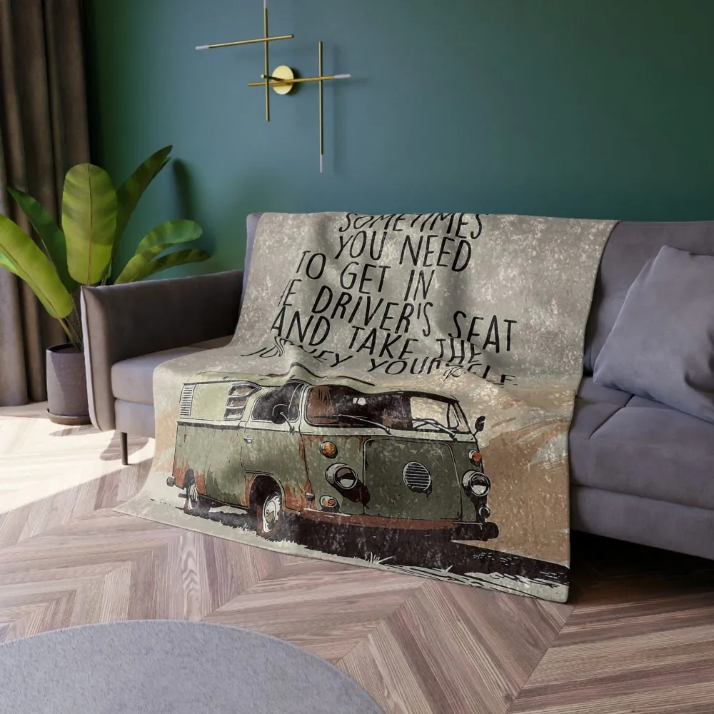 6192553017117231554_2048.jpeg Crushed Velvet Blanket — Vintage VW Camper Quote: “Sometimes You Need to Get in the Driver’s Seat” Cozy Throw for Travel Lovers