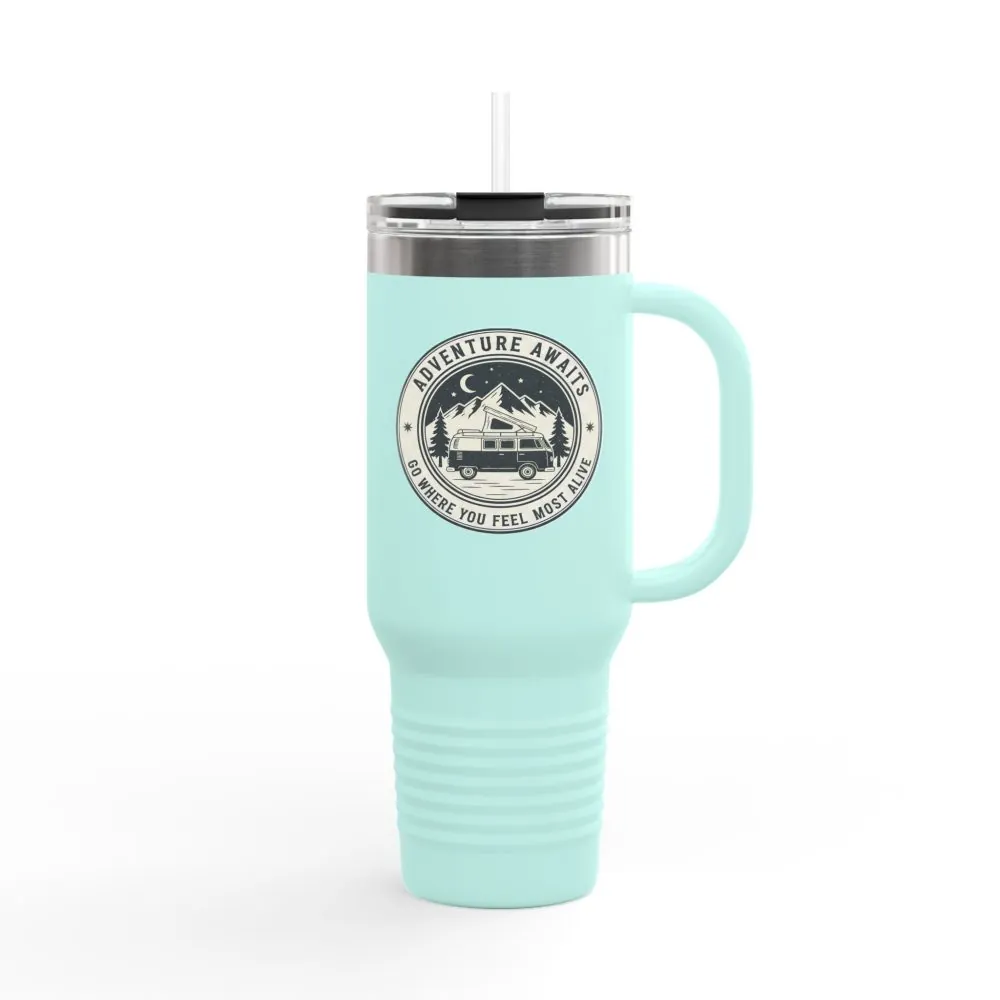 619530733074587806_2048.jpeg Insulated Travel Mug - "Adventure Awaits-Go Where You Feel Most Alive" (40oz) – Retro Camper Design, Keep Drinks Hot or Cold