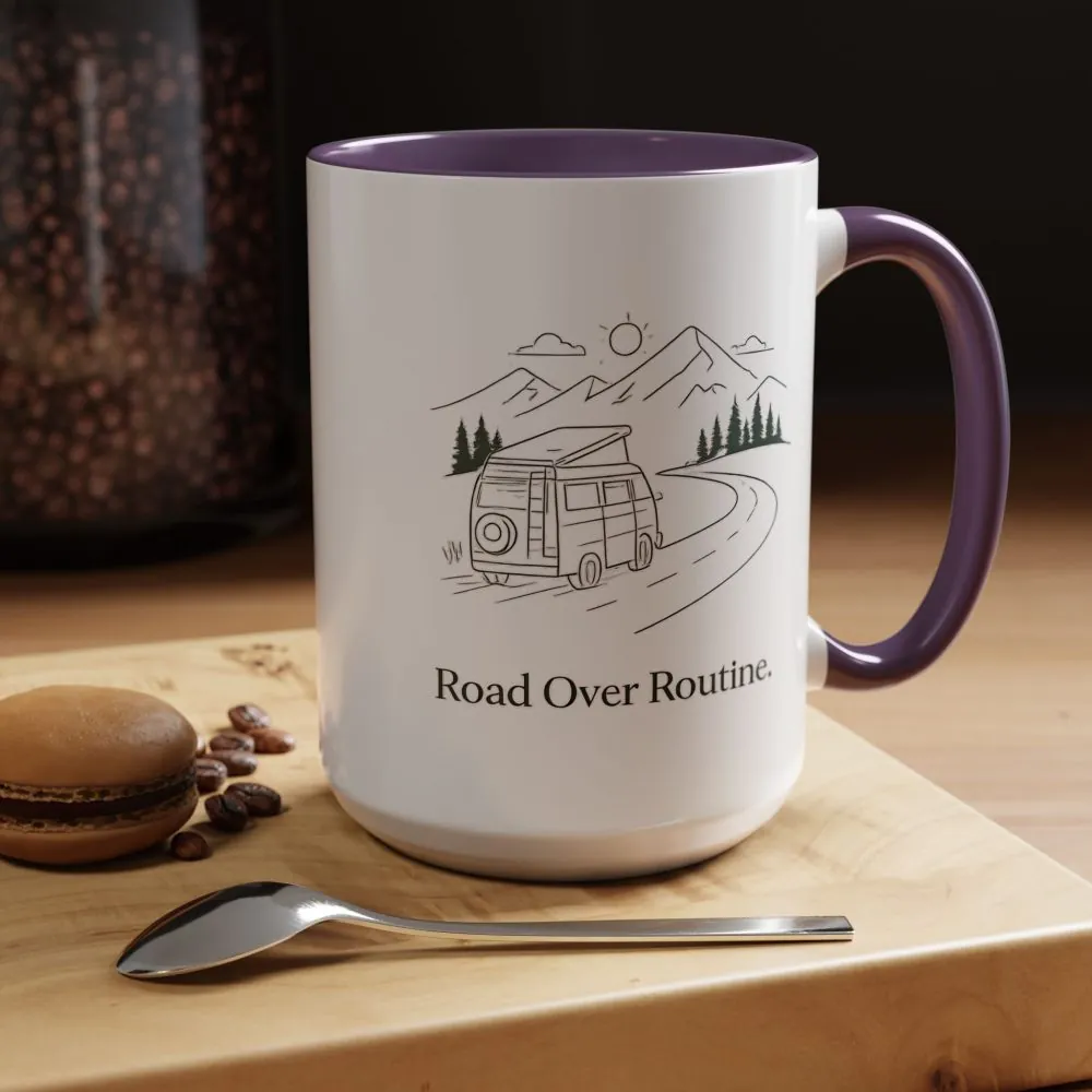 Accent Coffee Mug (11, 15oz) — "Road Over Routine" Design Minimal-Line