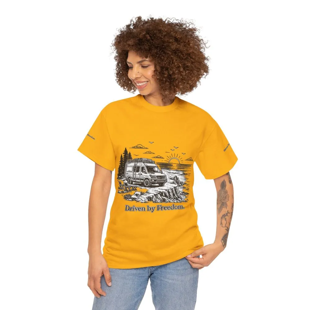 6264222654129001067_2048.jpeg Unisex Heavy Cotton Tee — ""Driven By Freedom" Design Minimal-Line
