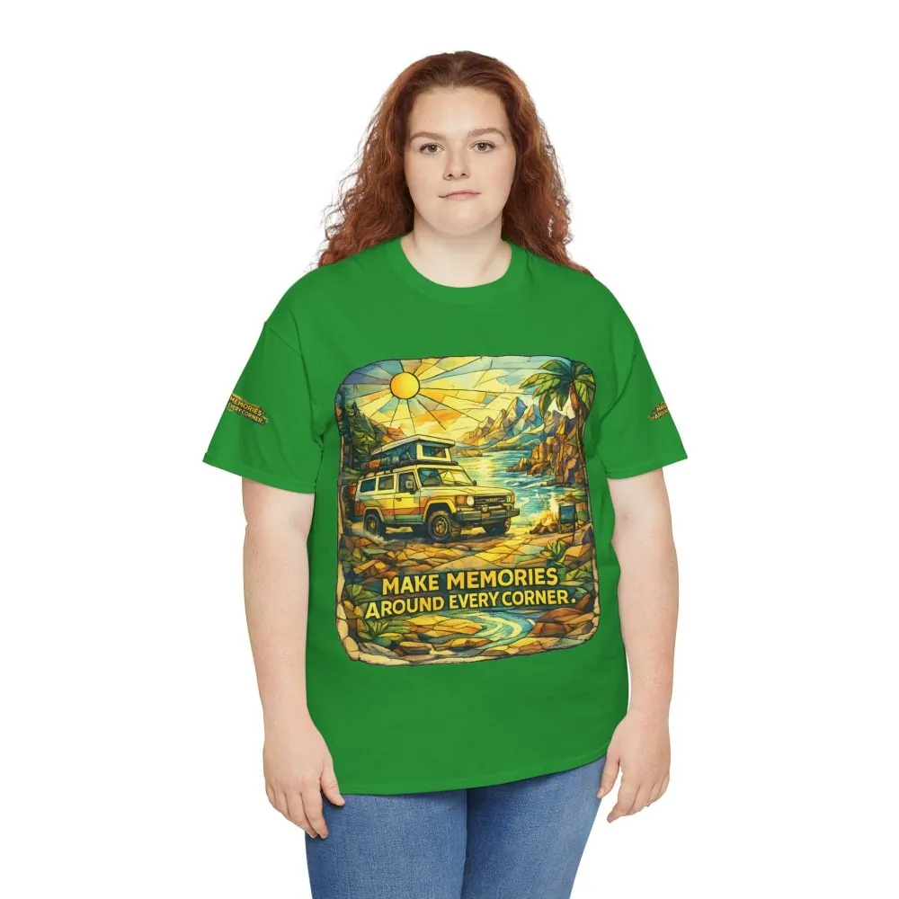 6272878907834890365_2048.jpeg Unisex Heavy Cotton Tee — "Make Memories Around Every Corner" Design Cubic-Line