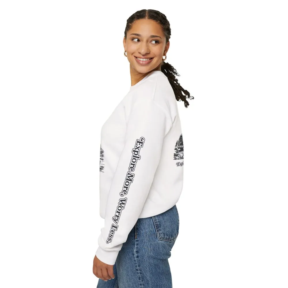 6280245123029561499_2048.jpeg Unisex Heavy Blend™ Crewneck Sweatshirt — "Explore More Worry Less" Design Minimal-Line