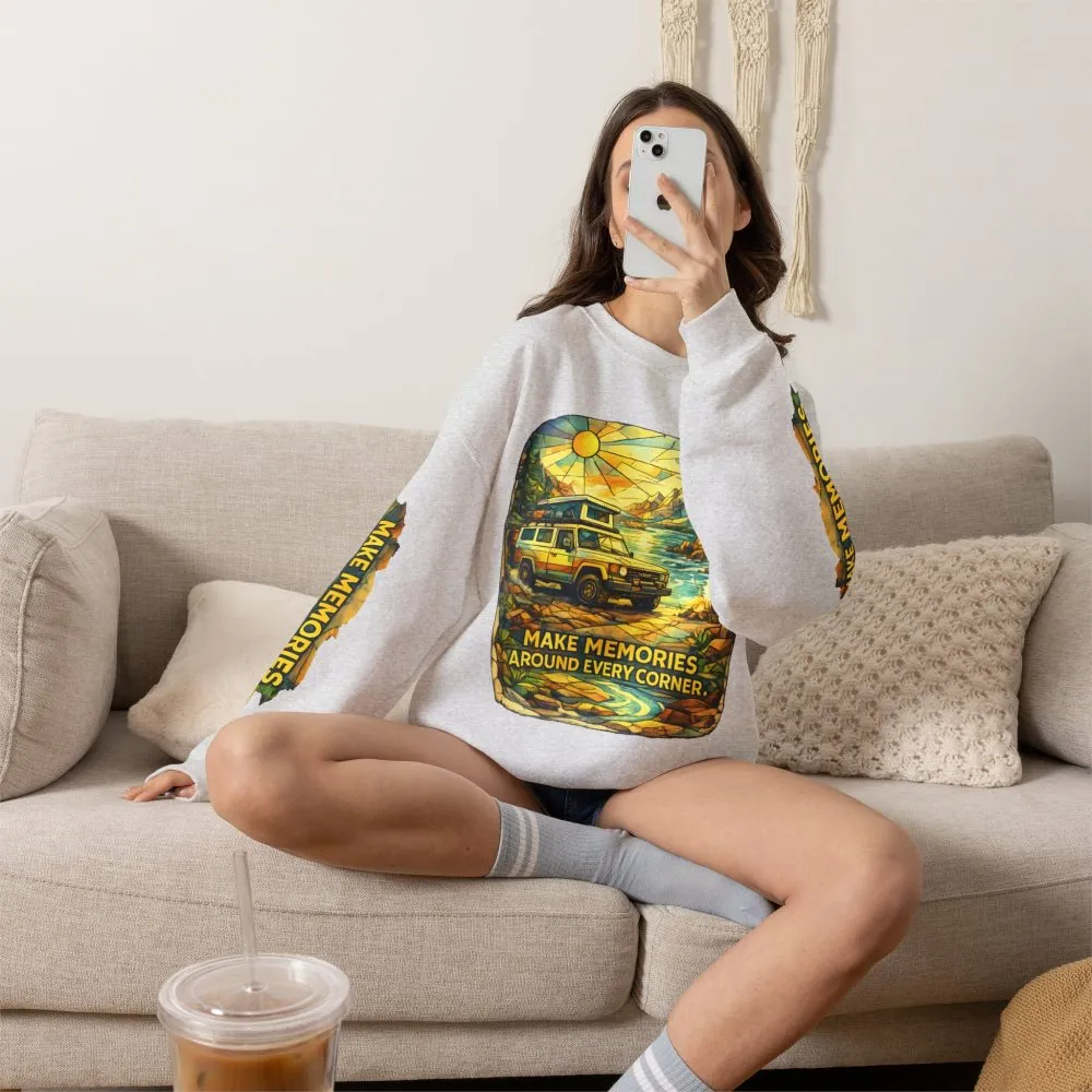 Unisex Heavy Blend™ Crewneck Sweatshirt — "Make Memories Around Every Corner" Design Cubic-Line