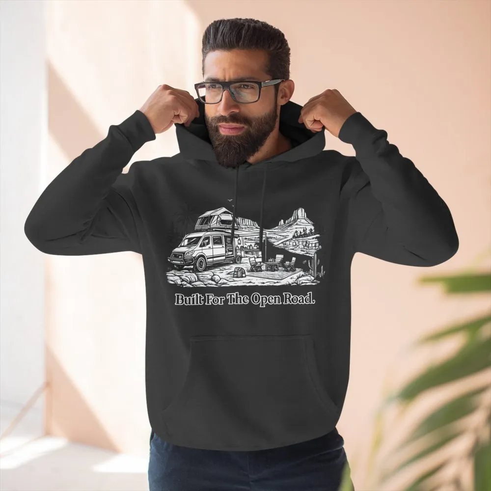 Three-Panel Fleece Hoodie - "Built For The Open Road" Design Minimal-Line