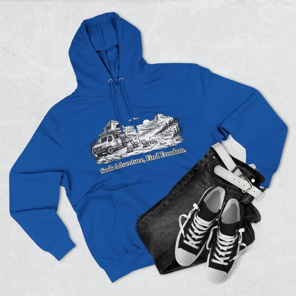 Three-Panel Fleece Hoodie - "Seek Adventure, Find Freedom" Design Minimal-Line