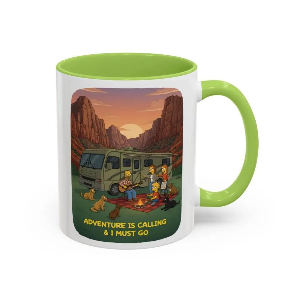 Accent Coffee Mug (11, 15oz) — "Adventure Is Calling-I Must Go" Design Sitcom-Line