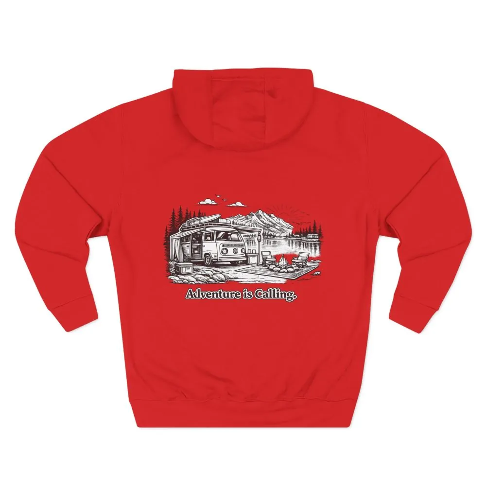 Three-Panel Fleece Hoodie - "Adventure Is Calling" Design Minimal-Line