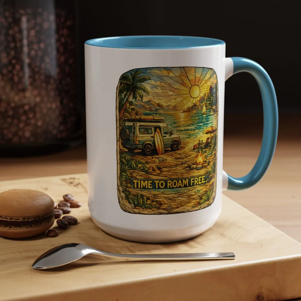 Accent Coffee Mug (11, 15oz) — "Time To Roam Free" Design Cubic-Line