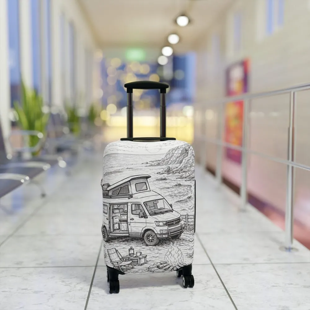 Luggage Cover — Adventure Camper Sketch Travel Suitcase