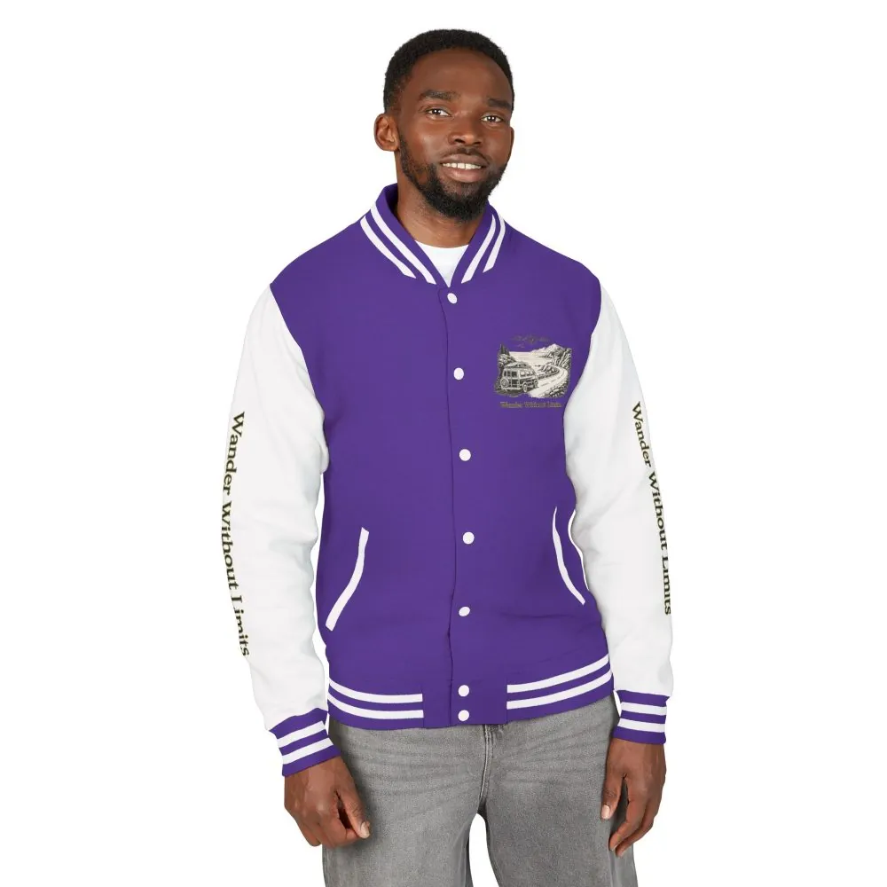 Unisex Heavyweight Letterman Jacket — "Wander Without Limits" Travel Varsity Coat