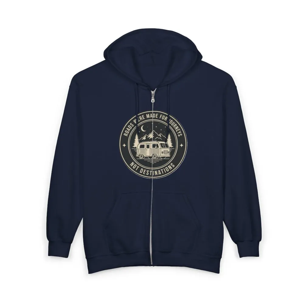 6320499608881457395_2048.jpeg Zip Hoodie — "ROAD WHERE MADE FOR JOURNEYS-NOT DESTINATIONS"(Front + Back Printed) Camper Van Adventure Zip-Up