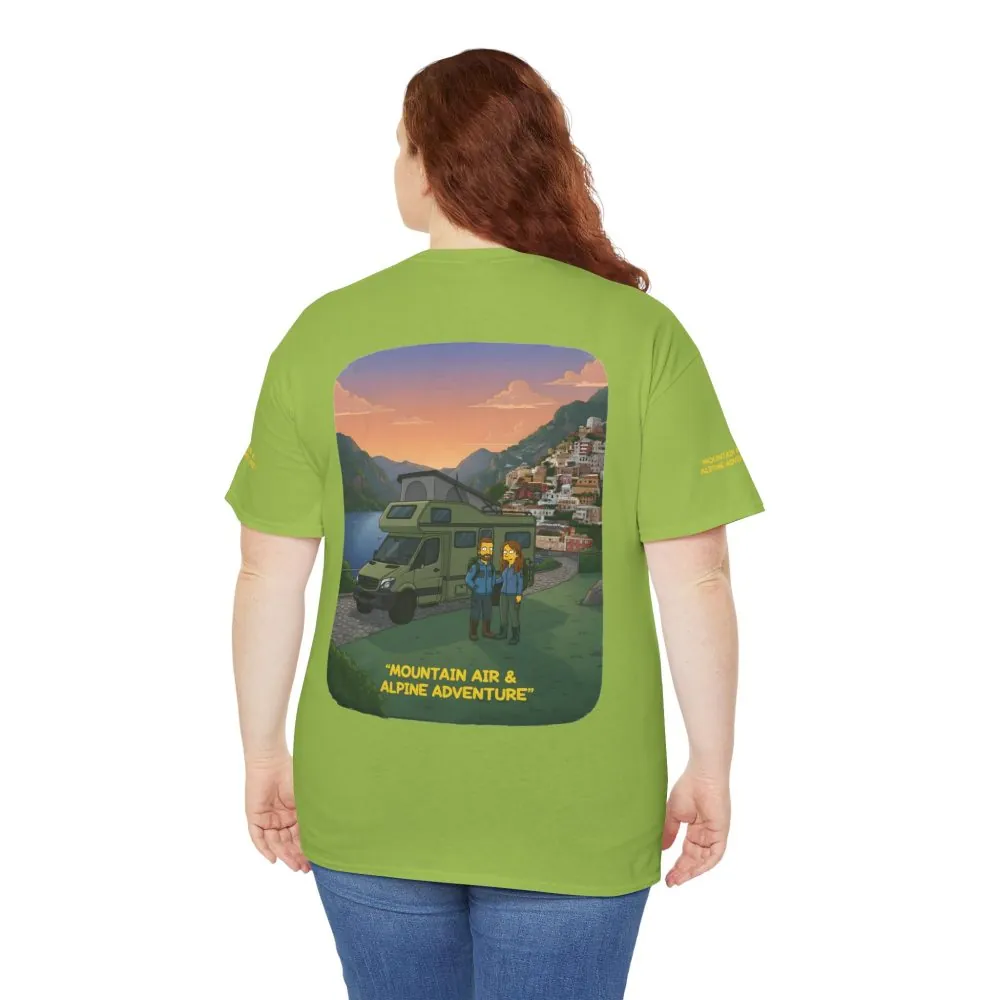 6322303923867010035_2048.jpeg Unisex Heavy Cotton Tee — "Mountain Air And Alpine Adventure" Design Sitcom-Line