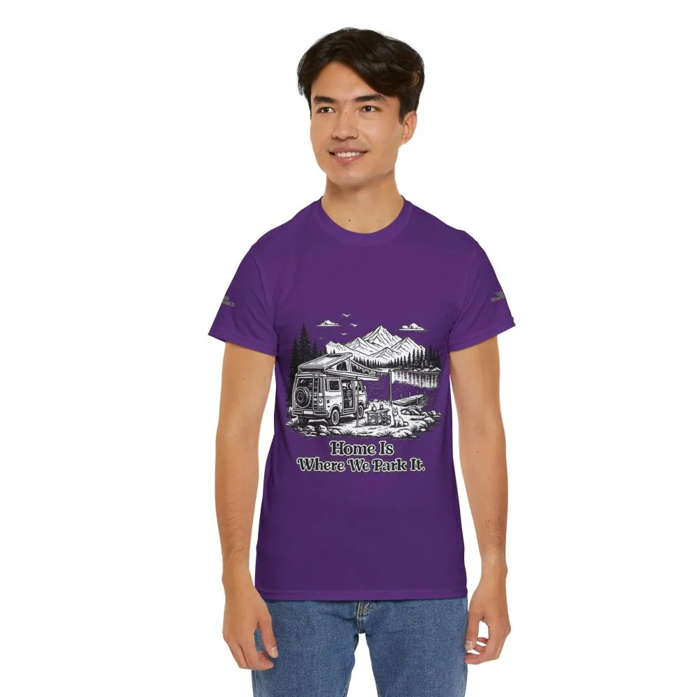 Unisex Heavy Cotton Tee — "Home Is Where You Park It" Design Minimal-Line