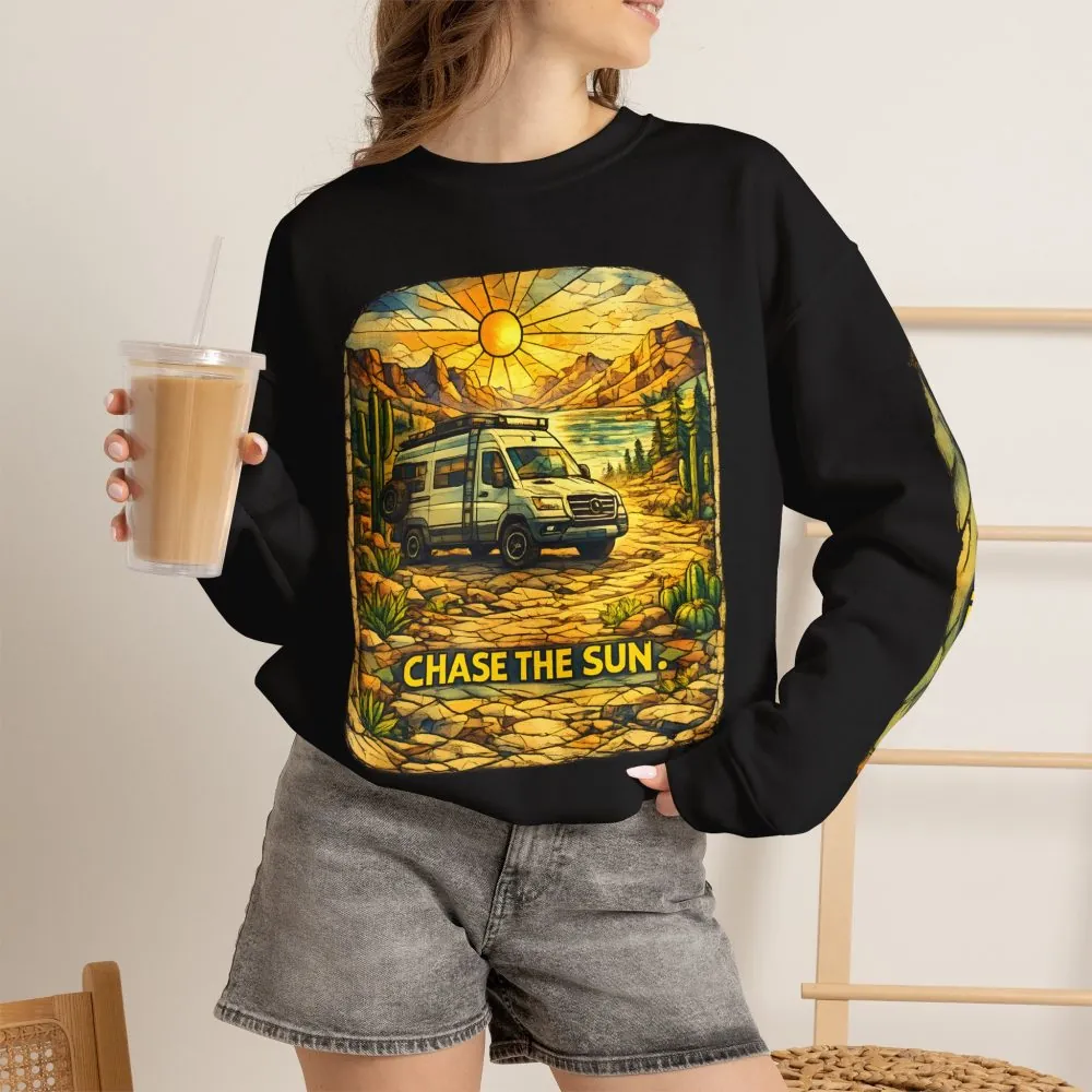 632955221483737592_2048.jpeg Unisex Heavy Blend™ Crewneck Sweatshirt — "Chase The Sun" Design Cubic-Line