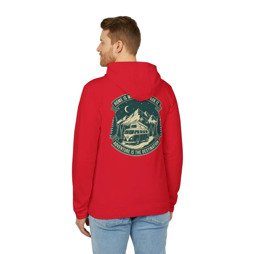 Hoodie(Adidas) — "Home Is Where You Park It-Adventure is the destination" Outdoor Travel Pullover (Only Back Printed)