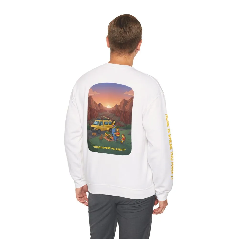 6347240507296416380_2048.jpeg Unisex Heavy Blend™ Crewneck Sweatshirt — "Home Is Where You Park It" Design Sitcom-Line