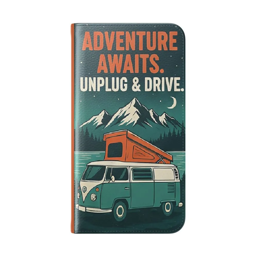 Flip Phone Case — "Adventure Awaits, Fuel Your Journey, Not the WiFi" Wallet Cover