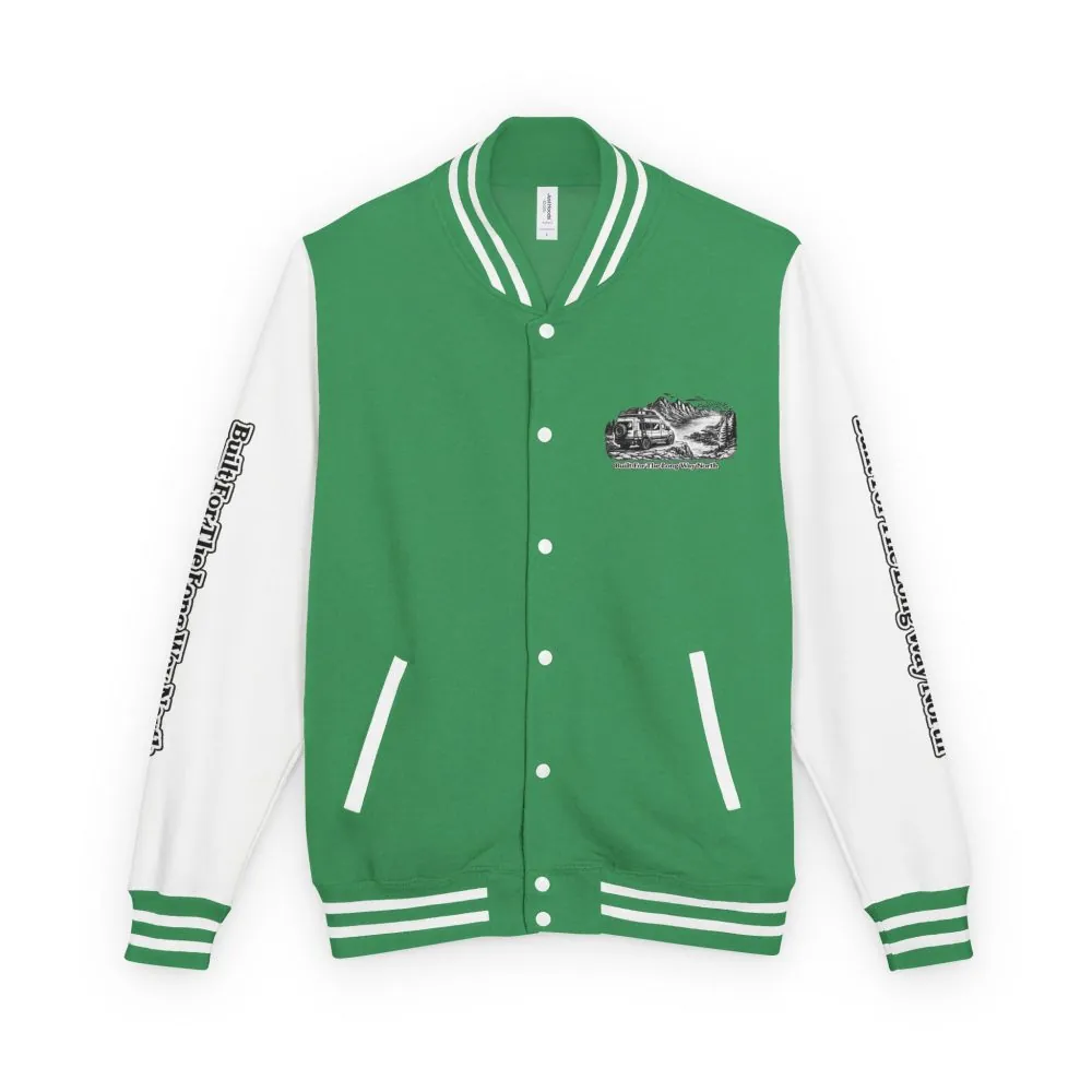 6353014271506458888_2048.jpeg Unisex Heavyweight Letterman Jacket — "Built For The Long Way North" Travel Varsity Coat