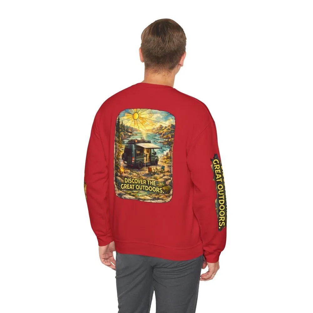 6353124423217084003_2048.jpeg Unisex Heavy Blend™ Crewneck Sweatshirt — "Discover The Great Outdoors" Design Cubic-Line