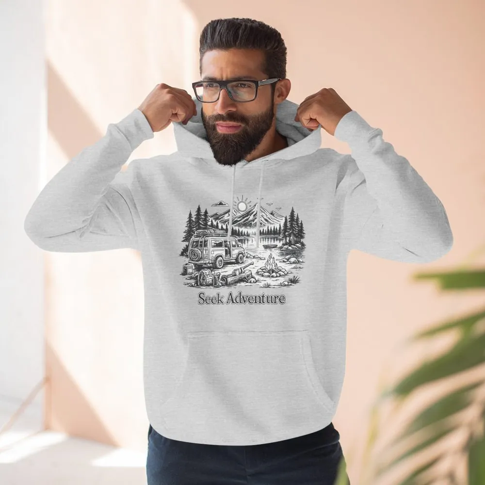 Three-Panel Fleece Hoodie - "Seek Adventure" Design Minimal-Line