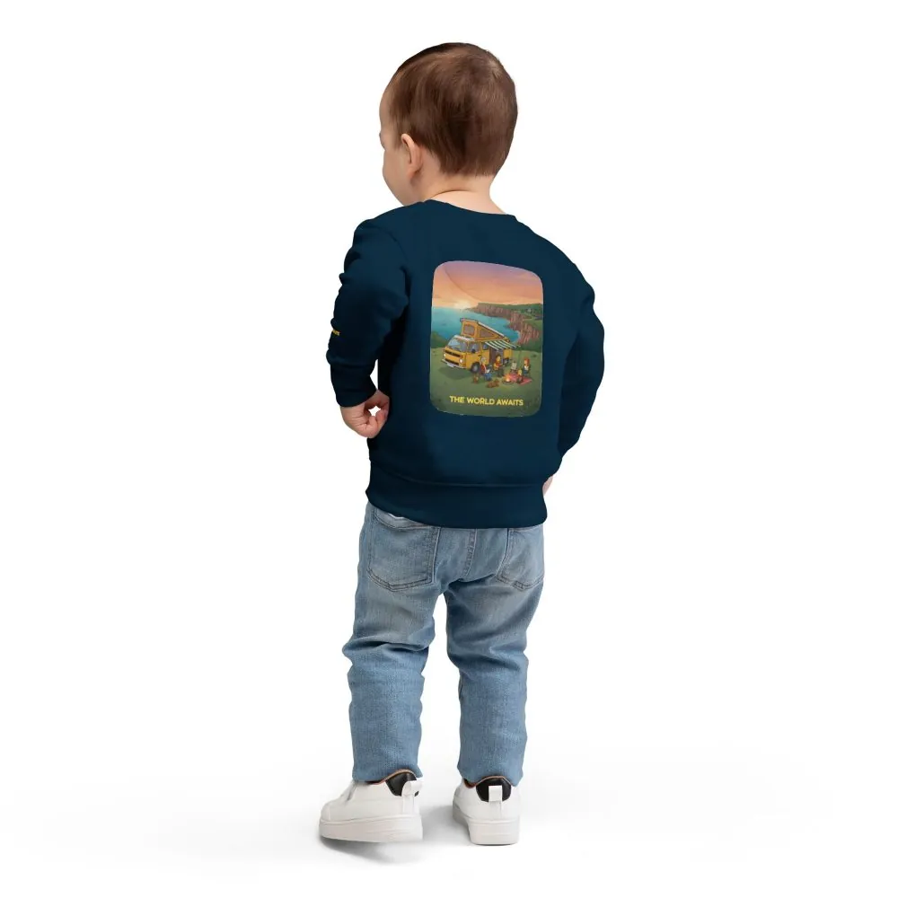 6376599721958962366_2048.jpeg Toddler Sweatshirt - "The World Awaits" (Design Sitcom-Line)